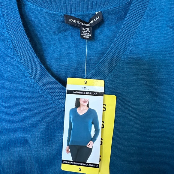 Katherine Barclay Peacock Merino Extra Fine Wool Casual V-neck Sweater Women’s S - Picture 2 of 5